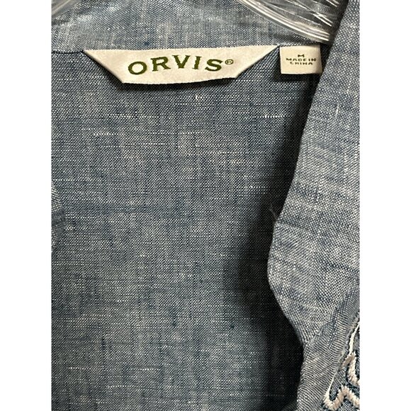 Orvis Women’s Size M Blue Linen-Blend Embroidered Tunic Top - Picture 2 of 7